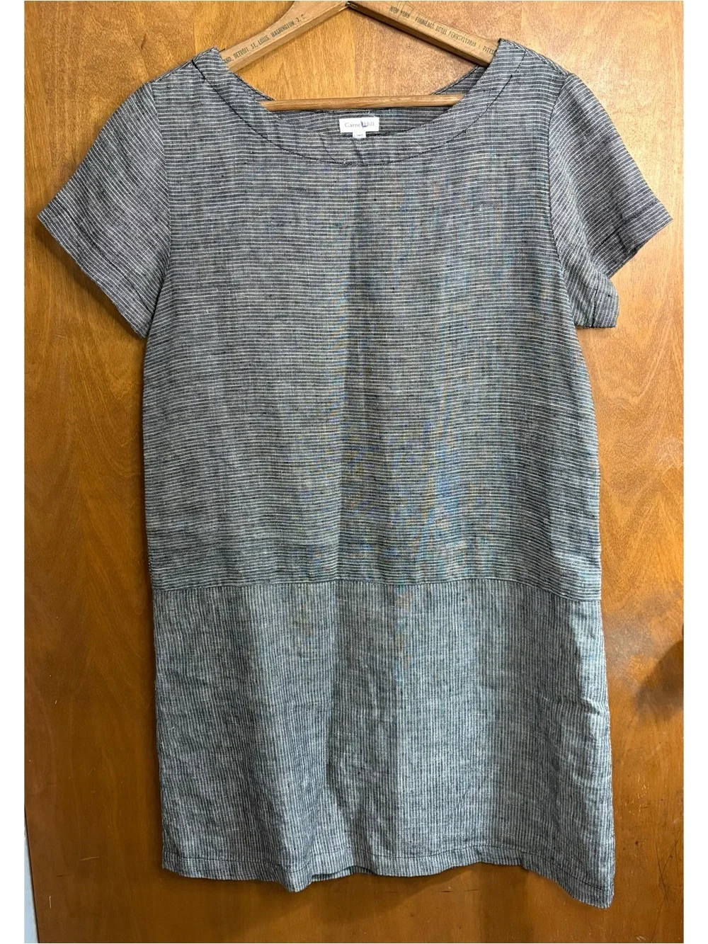 Garnet Hill Gray 100% Linen Drop Waist Shift Dress Lagenlook Beachy Boho Resort - Picture 2 of 11